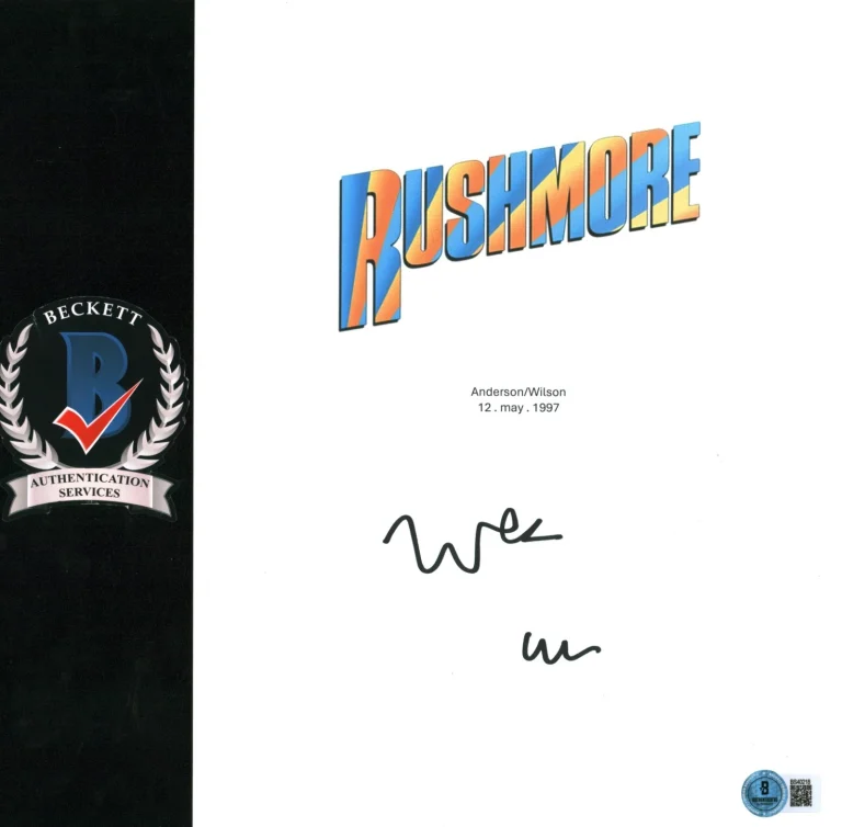 Wes Anderson Signed Autograph Rushmore Full Movie Script Screenplay BAS COA