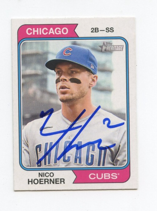 NICO HOERNER SIGNED AUTOGRAPHED 2023 TOPPS HERITAGE BASEBALL CARD AUTO