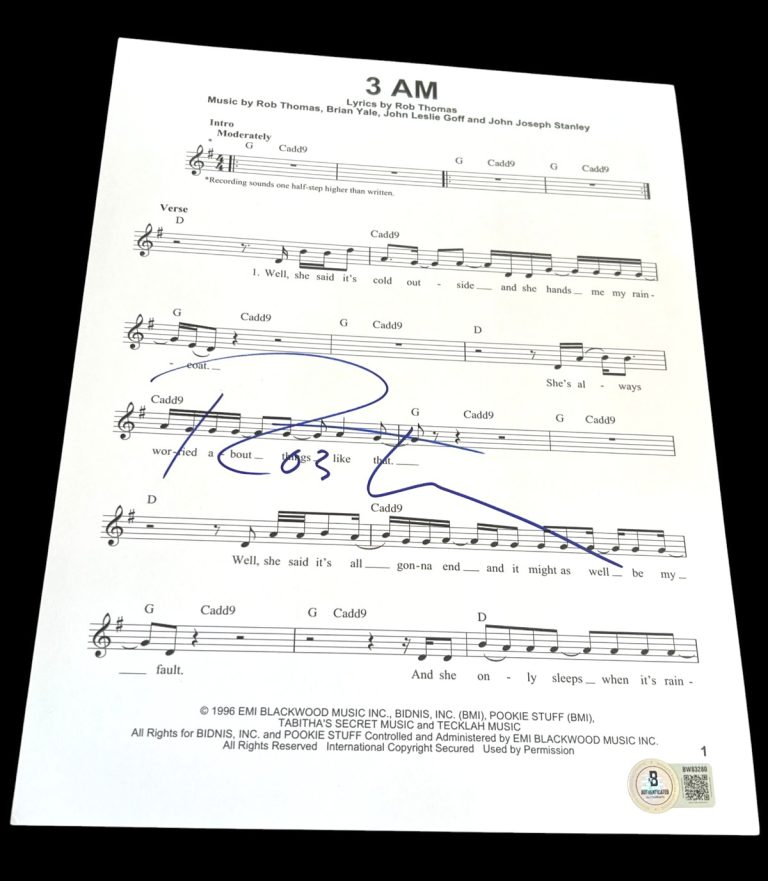 ROB THOMAS SIGNED AUTOGRAPH SHEET MUSIC PUSH MATCHBOX TWENTY BECKETT BAS E