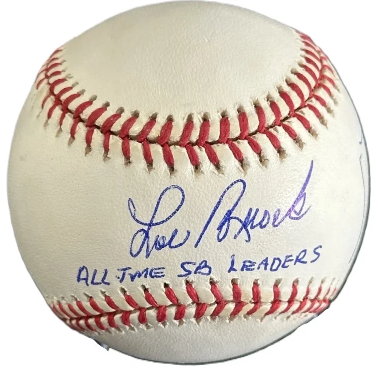 Rickey Henderson Lou Brock Signed Auto All-Time Stolen Base Leaders ONL Ball JSA