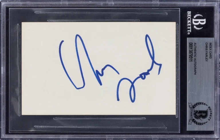 Chris Farley Signed 3x5 Index Card SNL Beckett BAS Encapsulated