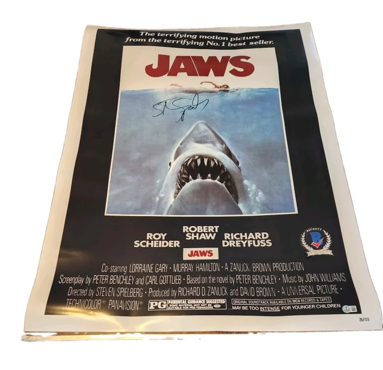 Steven Spielberg Signed Jaws Full Size Poster Reproduction 27x40 BAS COA