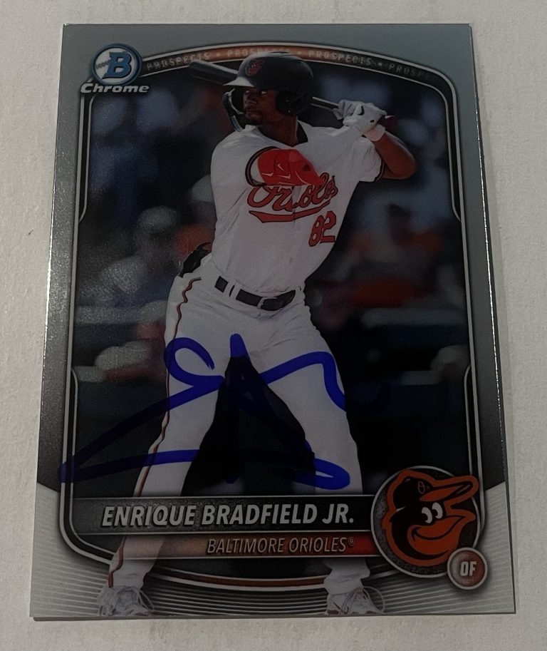 ENRIQUE BRADFIELD JR SIGNED 2025 BOWMAN CHROME DRAFT PROSPECT BASEBALL CARD AUTO