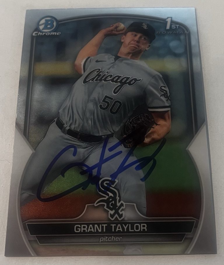 GRANT TAYLOR SIGNED 2023 BOWMAN CHROME DRAFT PROSPECT BASEBALL CARD AUTO