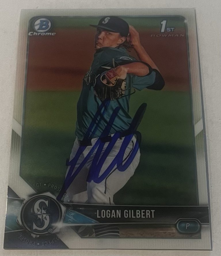 LOGAN GILBERT SIGNED 2018 BOWMAN DRAFT CHROME PROSPECT CARD AUTO