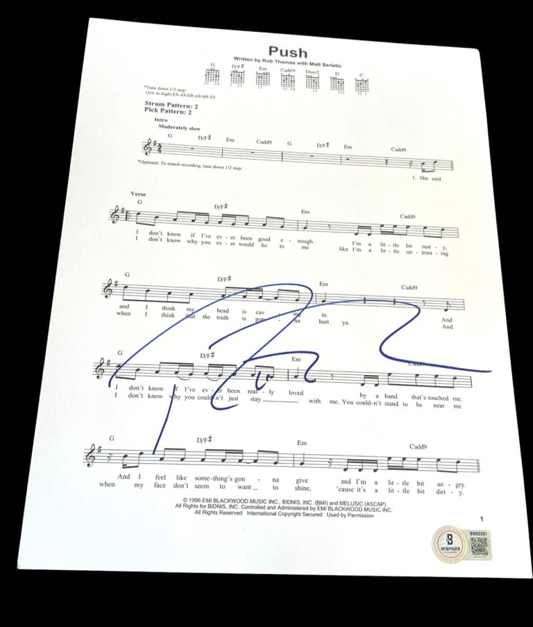 ROB THOMAS SIGNED AUTOGRAPH SHEET MUSIC PUSH MATCHBOX TWENTY BECKETT BAS E