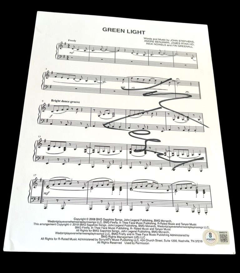 JOHN LEGEND SIGNED AUTOGRAPH SHEET MUSIC GREEN LIGHT ALL OF ME BECKETT BAS D