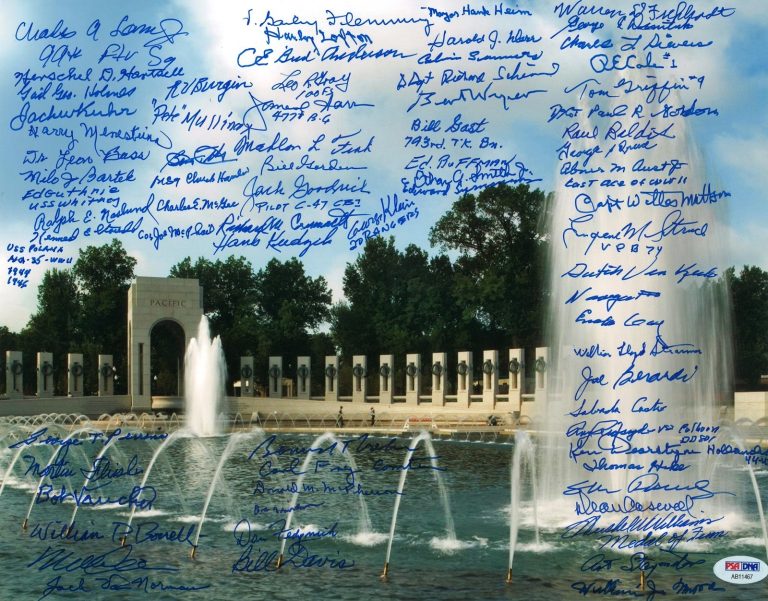 WWII Memorial Signed 11x14 Photograph 71 Veterans PSA DNA LOA