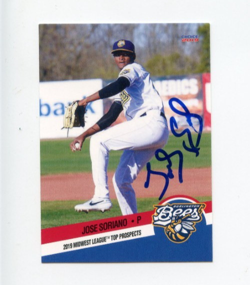JOSE SORIANO SIGNED 2019 MIDWEST LEAGUE TOP PROSPECT CARD AUTO