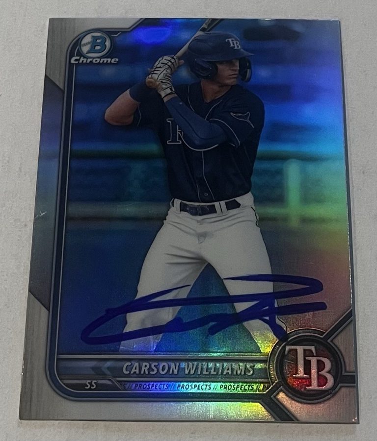 CARSON WILLIAMS SIGNED 2022 BOWMAN CHROME DRAFT REFRACTOR BASEBALL CARD AUTO
