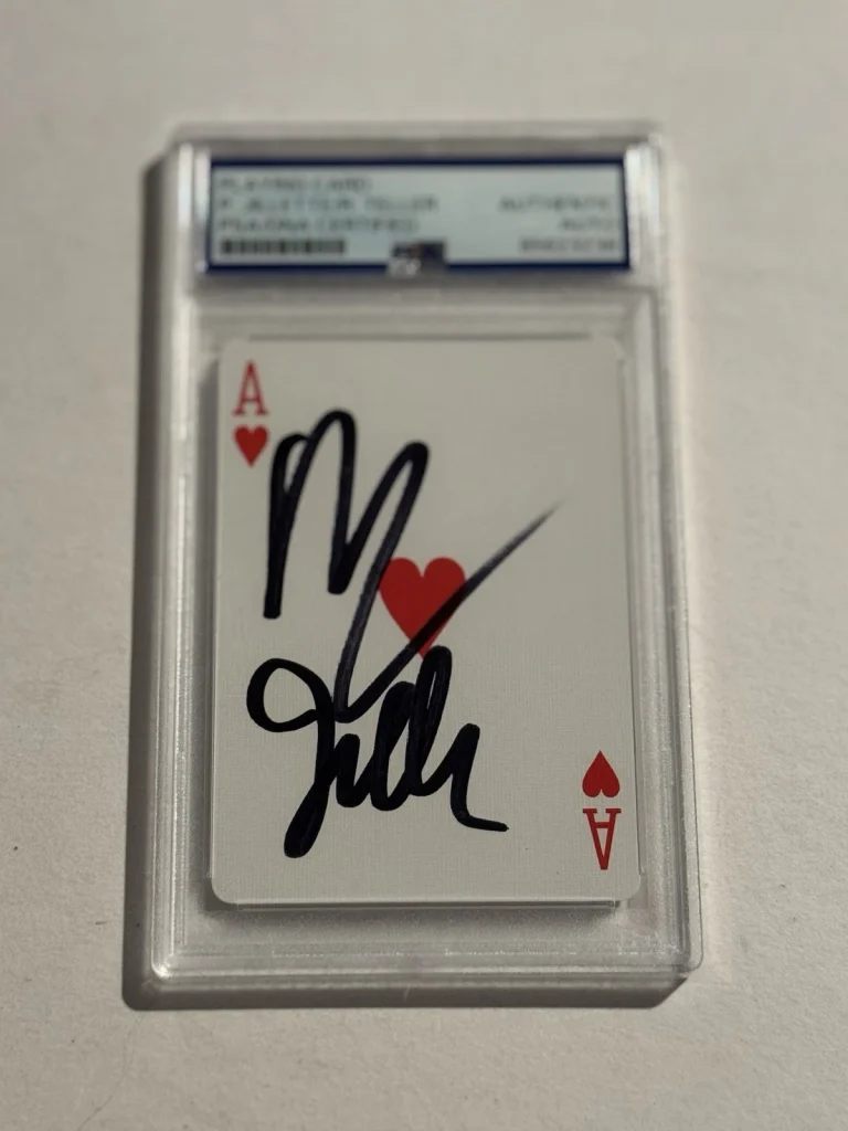 PENN AND TELLER SIGNED AUTO VEGAS MAGICIANS PLAYING CARD JILLETTE RARE PSA/DNA
