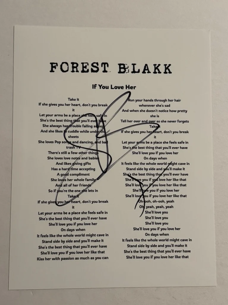 FOREST BLAKK SIGNED LYRIC SHEET AUTOGRAPHED IF YOU LOVE HER SINGER RARE COA