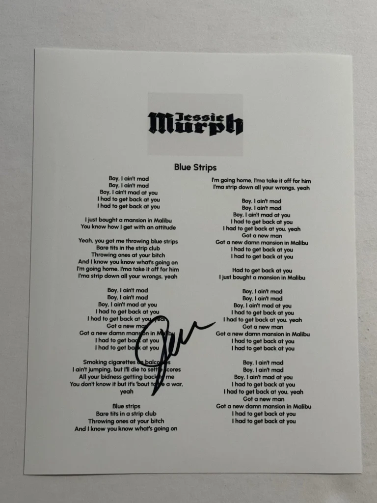 JESSIE MURPH SIGNED LYRIC SHEET AUTOGRAPHED BLUE STRIPS SINGER HOT RARE COA