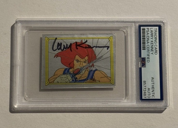 LARRY KENNEY SIGNED 1986 Panini Thundercats Foil Sticker #1 Lion-O Voice PSA