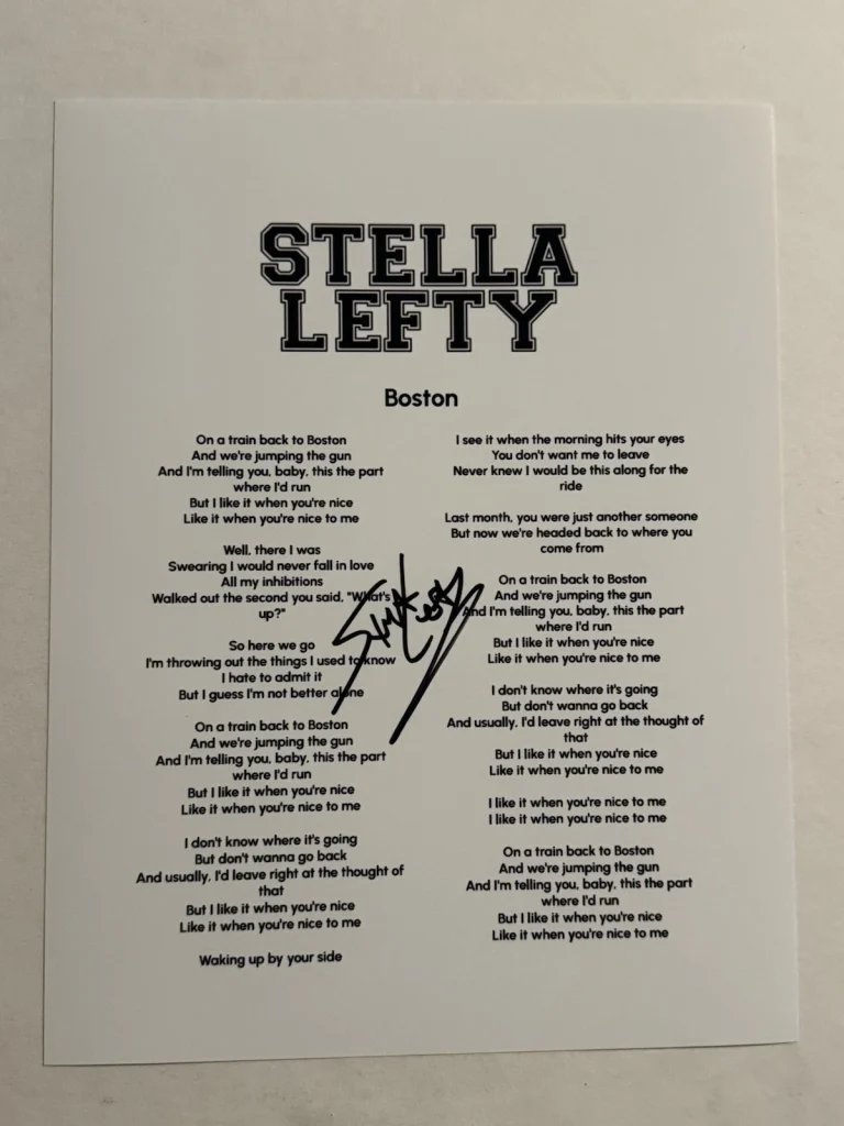 STELLA LEFTY HAND SIGNED LYRIC SHEET AUTOGRAPHED POP COUNTRY SINGER RARE COA