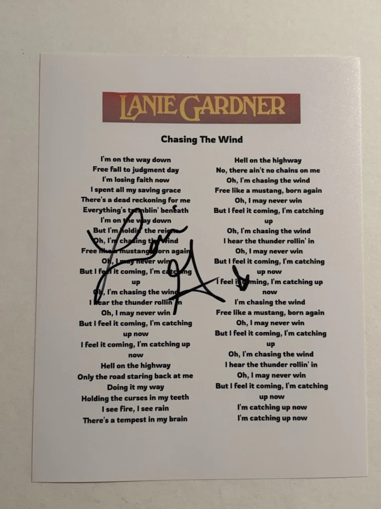 LANIE GARDNER HAND SIGNED LYRIC SHEET AUTOGRAPHED HOT COUNTRY SINGER RARE COA