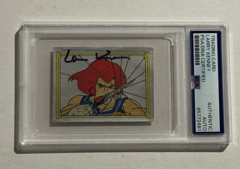 LARRY KENNEY SIGNED 1986 Panini Thundercats Foil Sticker #1 Lion-O Voice PSA