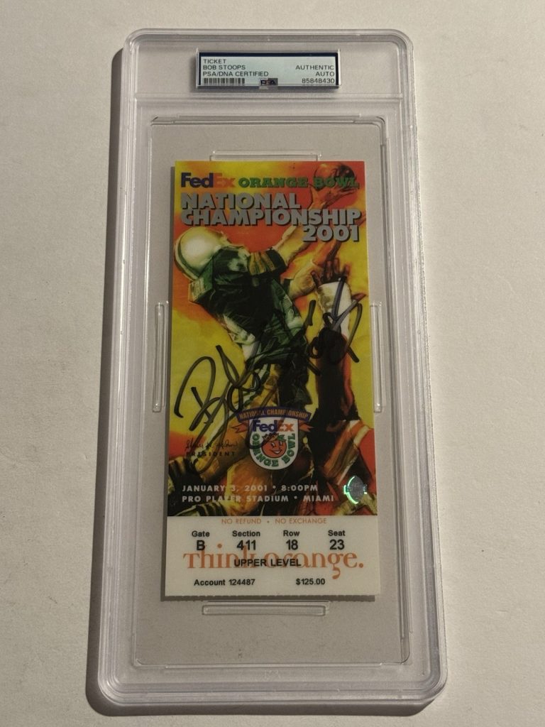 Bob Stoops SIGNED AUTO Oklahoma Sooners 2001 National Championship Ticket PSA