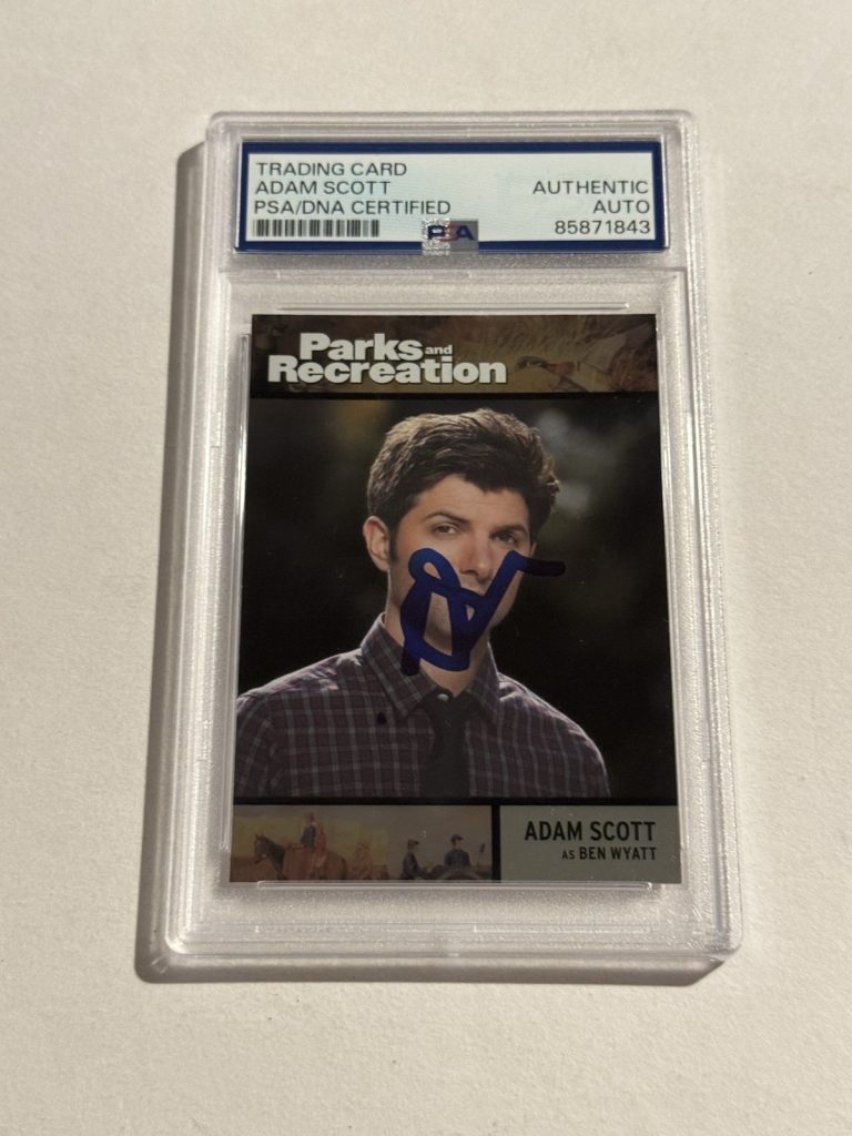 Adam Scott Signed Auto Parks and Recreation Foil Character Card #77 Ben PSA
