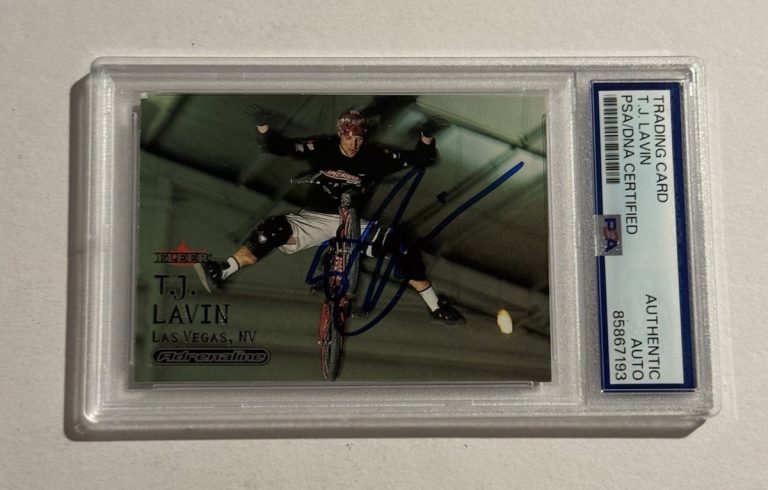 T.J. Lavin Signed 2000 Fleer Adrenaline Card #90 Auto BMX Challenge TJ PSA