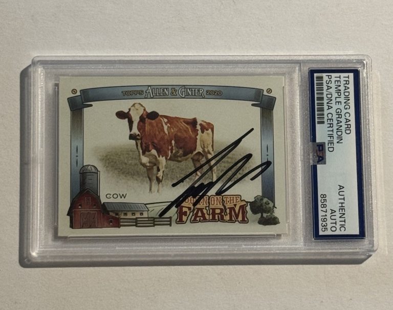 Temple Grandin Signed Auto 2020 Topps Allen & Ginter Down On The Farm Cow PSA