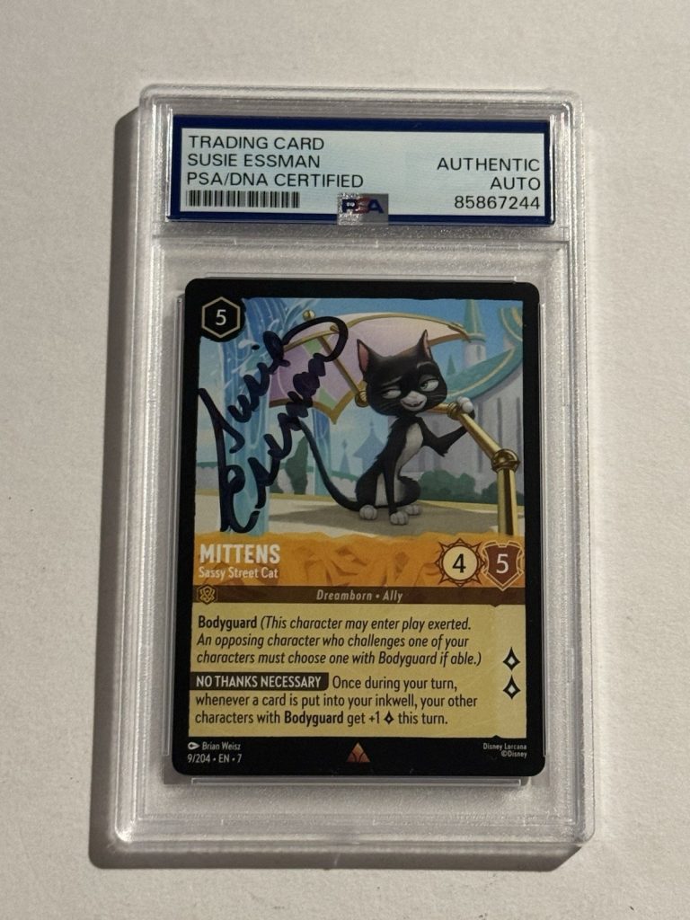 Susie Essman Signed Auto Mittens Sassy Street Cat Lorcana TCG 9/204 PSA