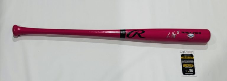 IAN HAPP SIGNED FULL SIZE PINK RAWLINGS BAT CHICAGO CUBS JSA COA