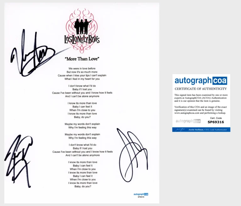 'Los Lonely Boys' Band Signed Lyric Sheet 'More Than Love' ACOA