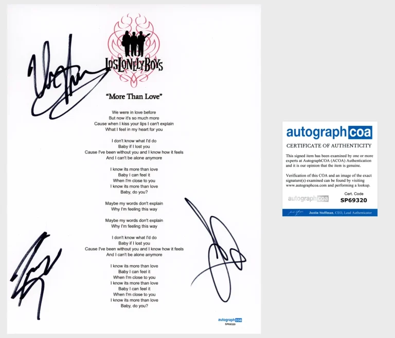 'Los Lonely Boys' Band Signed Lyric Sheet 'More Than Love' ACOA