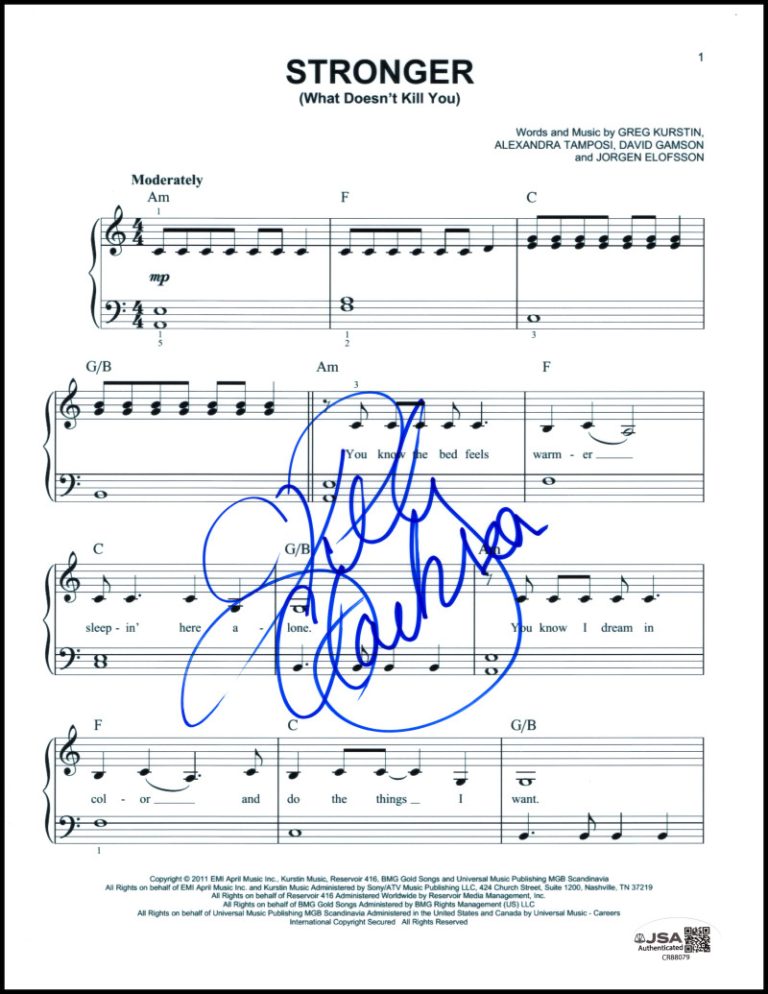 Kelly Clarkson Signed Autograph Stronger Sheet Music - Full Signature! JSA COA