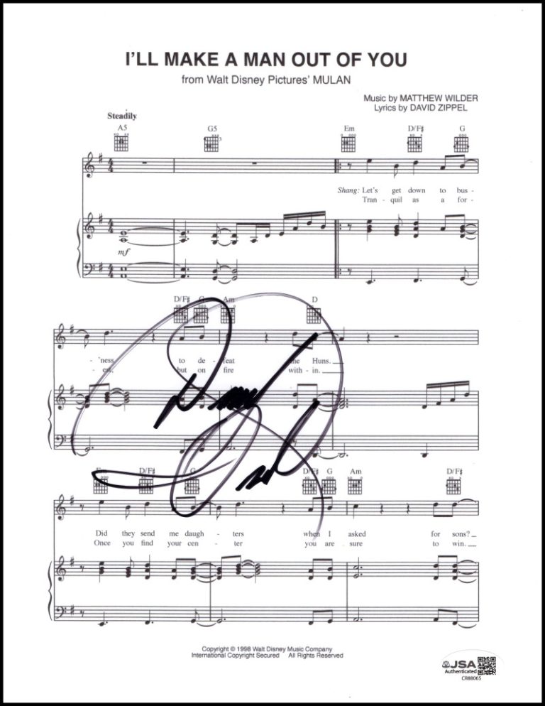 Donny Osmond Signed Autograph Mulan I'll Make A Man Out of You Sheet Music JSA