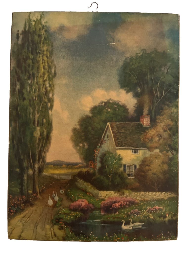 VTG 1920's  Framhouse Print on Board W Small 1924 Calendar on Back 8.5”x11.5”