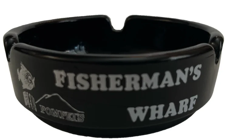 Pompei’s Fisherman’s Wharf Vintage Glass Black Ashtray San Francisco 3.5” B10