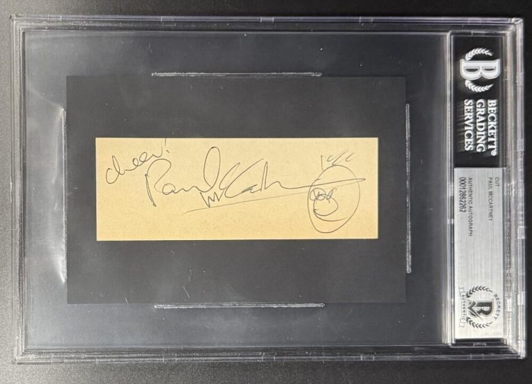 Paul McCartney Beatles Signed Autograph Beckett COA Slab Card Cheers Face Sketch