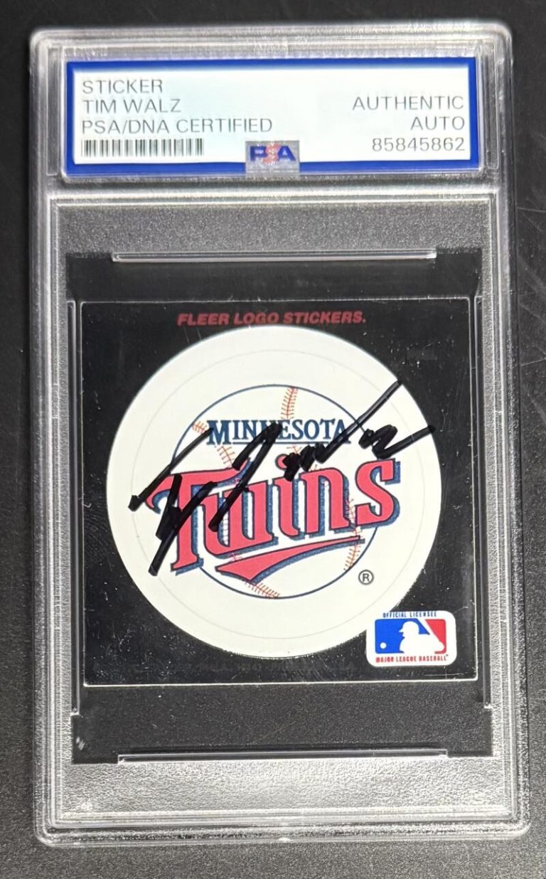 Tim Walz Signed Autograph PSA/DNA COA Slab Politician Sticker Baseball Twins
