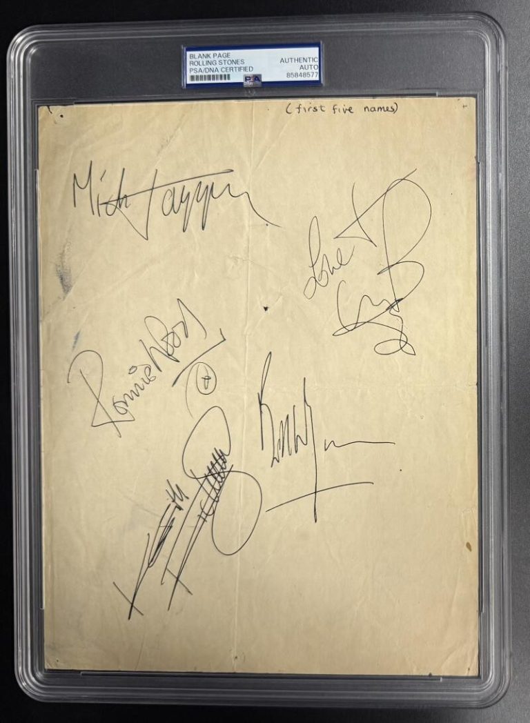 Rolling Stones Full Band Jagger Richards Signed Autograph PSA/DNA COA Slab Cut