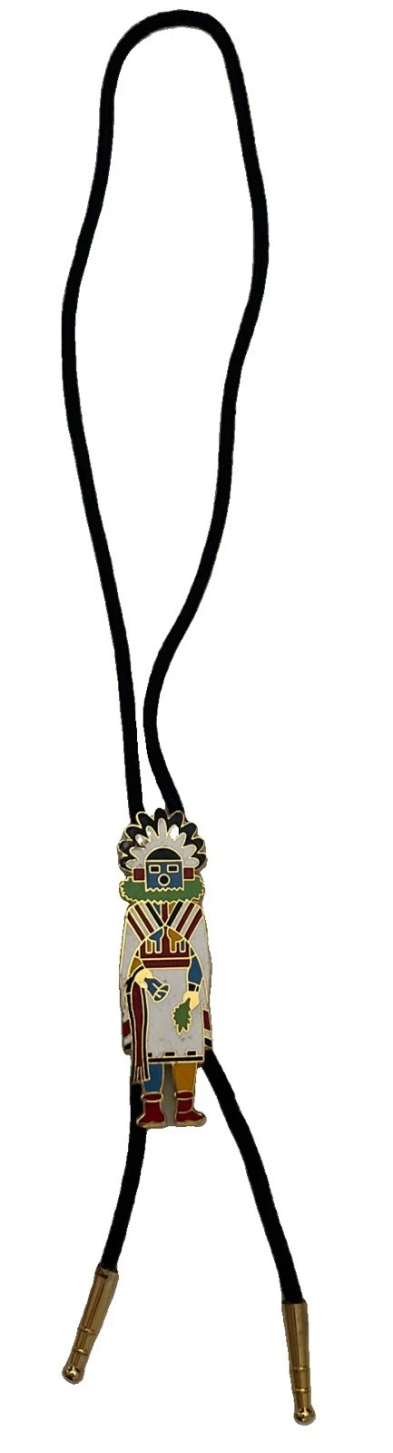 Native American Figure Bolo Tie Gold Tone And Enamel Southwestern Style M1