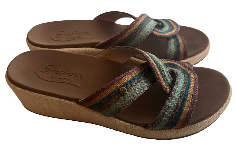 Skechers Arch Fit Wedge Slide Sandals Womens 9 Multicolor Comfort