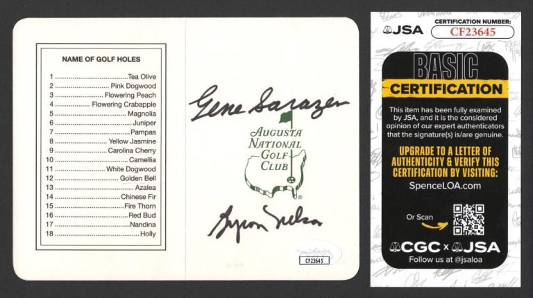 Byron Nelson & Gene Sarazen Signed Autograph Augusta Masters Scorecard - JSA COA