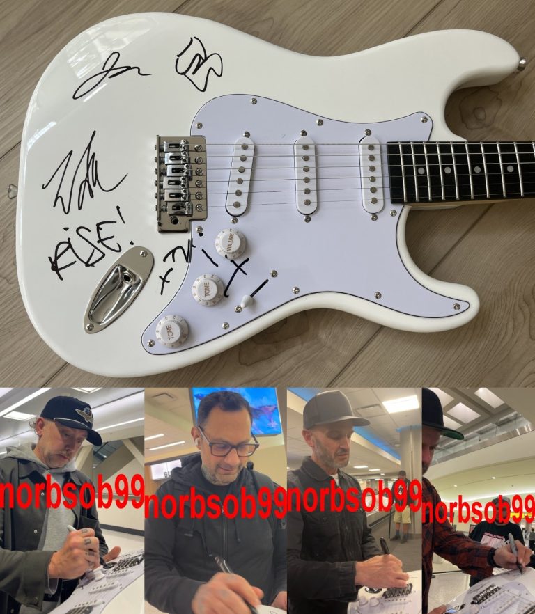 RISE AGAINST BAND SIGNED AUTOGRAPH GUITAR TIM MCILRATH +3 w/EXACT PROOF & COA