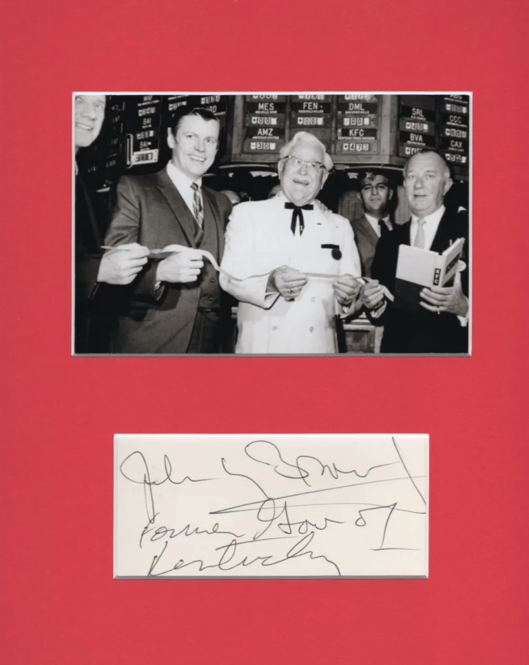 John Y. Brown Jr Governor Kentucky KFC Owner Signed Autograph W/ Harland Sanders