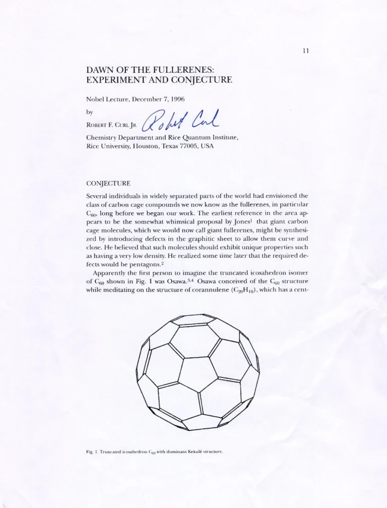 Robert Curl Nobel Prize Chemistry Buckminsterfullerene Signed Autograph Lecture
