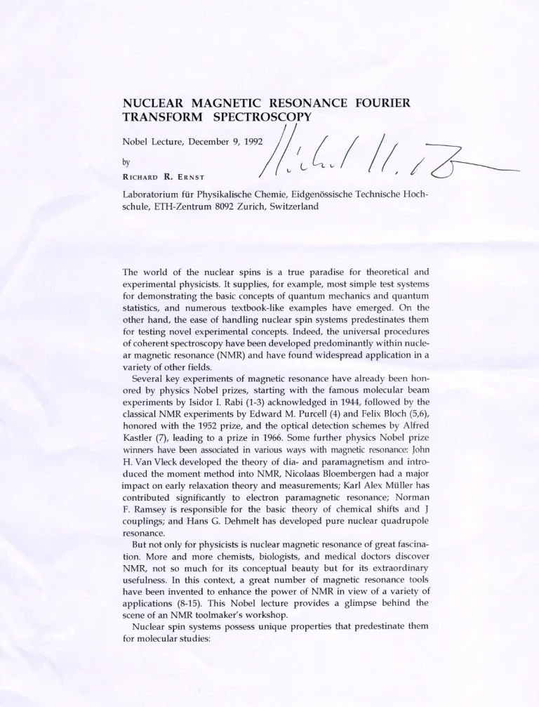Richard Ernst Nobel Prize Chemistry NMR Spectroscopy Signed Autograph Lecture