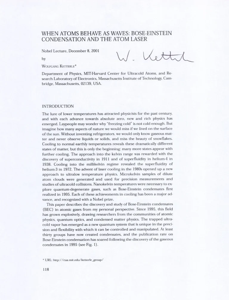 Wolfgang Ketterle Nobel Prize Physics Bose–Einstein Signed Autograph Lecture