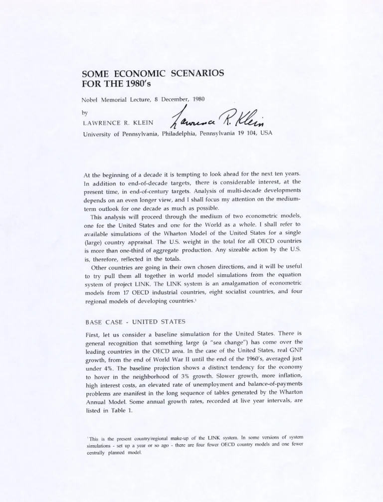 Lawrence Klein Nobel Prize Economics Econometrics Signed Autograph Lecture