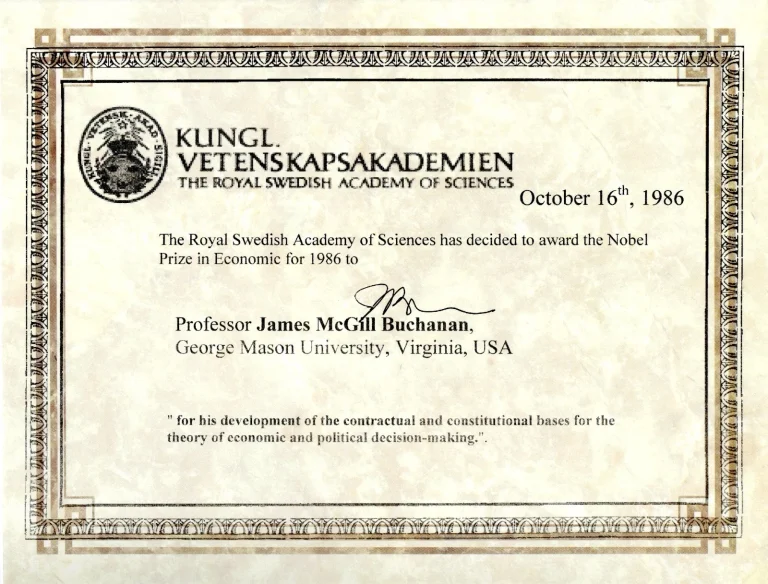 James M. Buchanan Nobel Prize Economics Calculus Signed Autograph Certificate