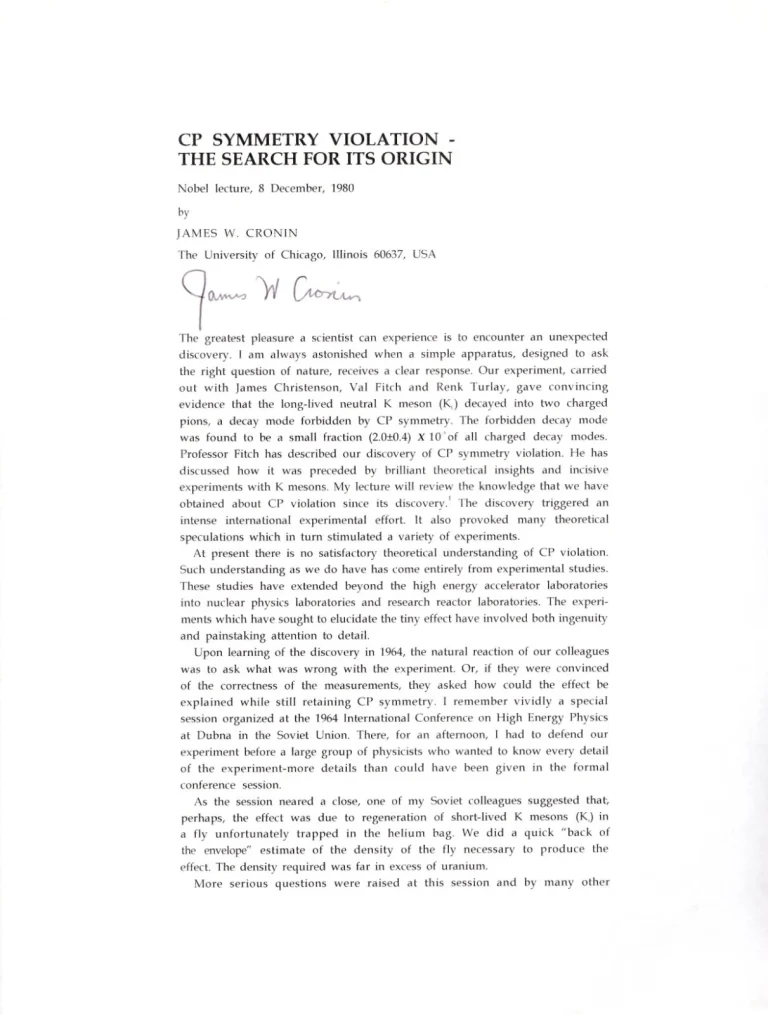 James Cronin Nobel Prize Physics CP Violation Signed Autograph Lecture