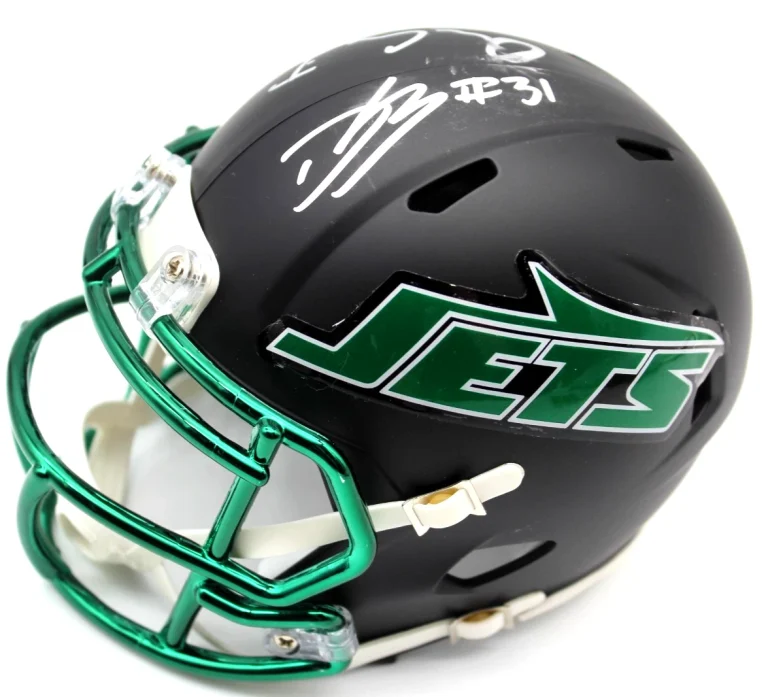 David Bailey & Omar Cooper Jr. NY Jets Signed Mini Helmet w/JSA COA CR86310