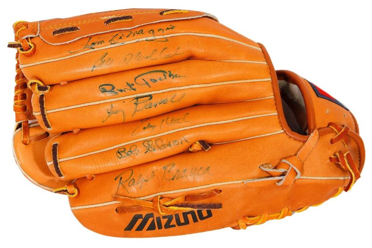 Bob Gibson Dom Dimaggio Jimmy Piersall Ralph Branca Signed Autograph Glove JSA