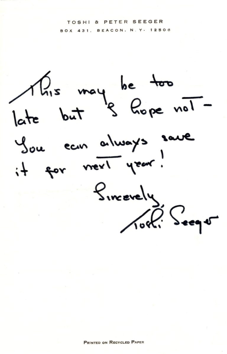 Toshi Seeger Wife Of Pete Environmental Activist Filmmaker Signed Autograph